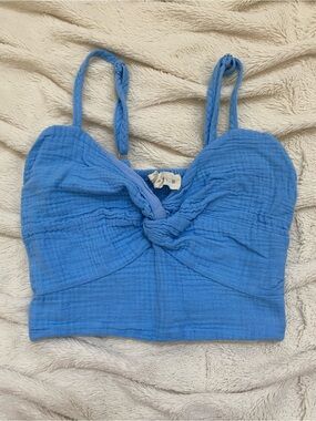 Ocean Drive Ocean Blue Solid Gauze Twist cropped tank Sz M
